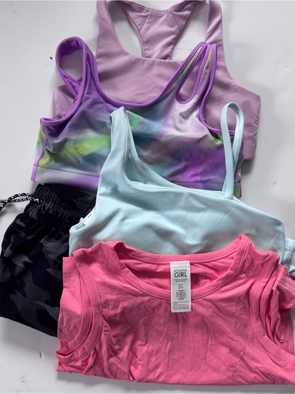 Athleta Girl Pink Tank Top Shorts &  Sports Bras Bundle Size XL